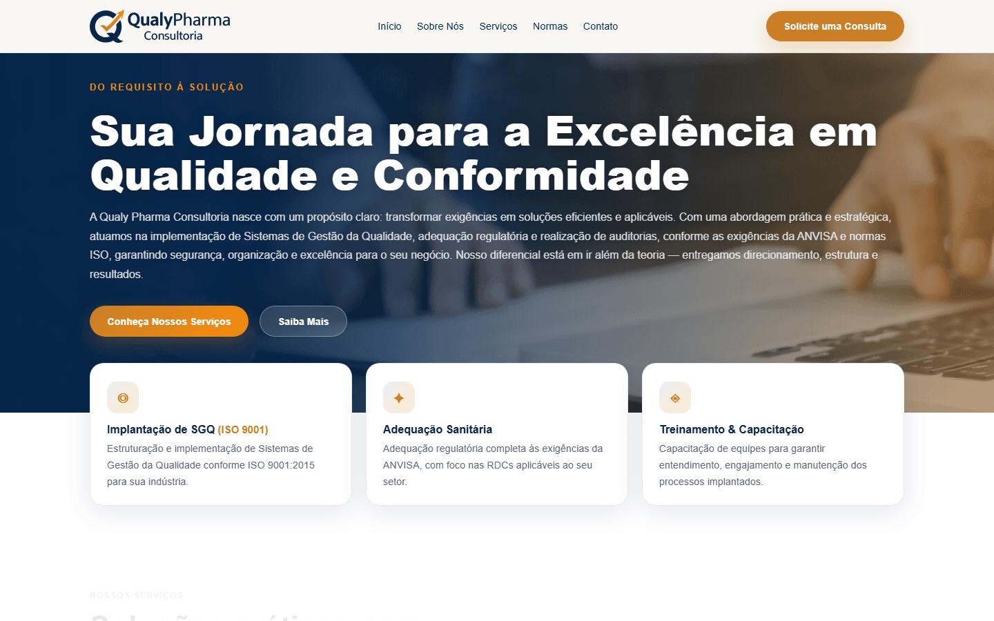 Página inicial do site Qualy Pharma Consultoria